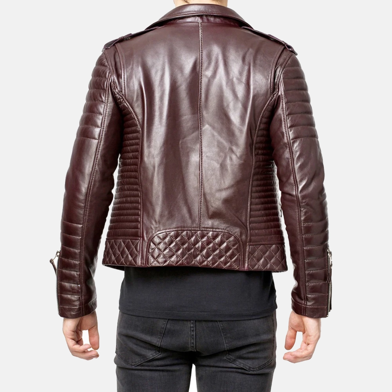 Mens brown motorcycle leather biker jacket 2