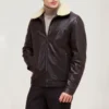 Mens brown shearling leather jacket