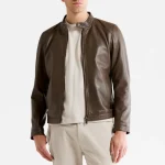 Men’s Cafe Racer Khaki Leather Jacket