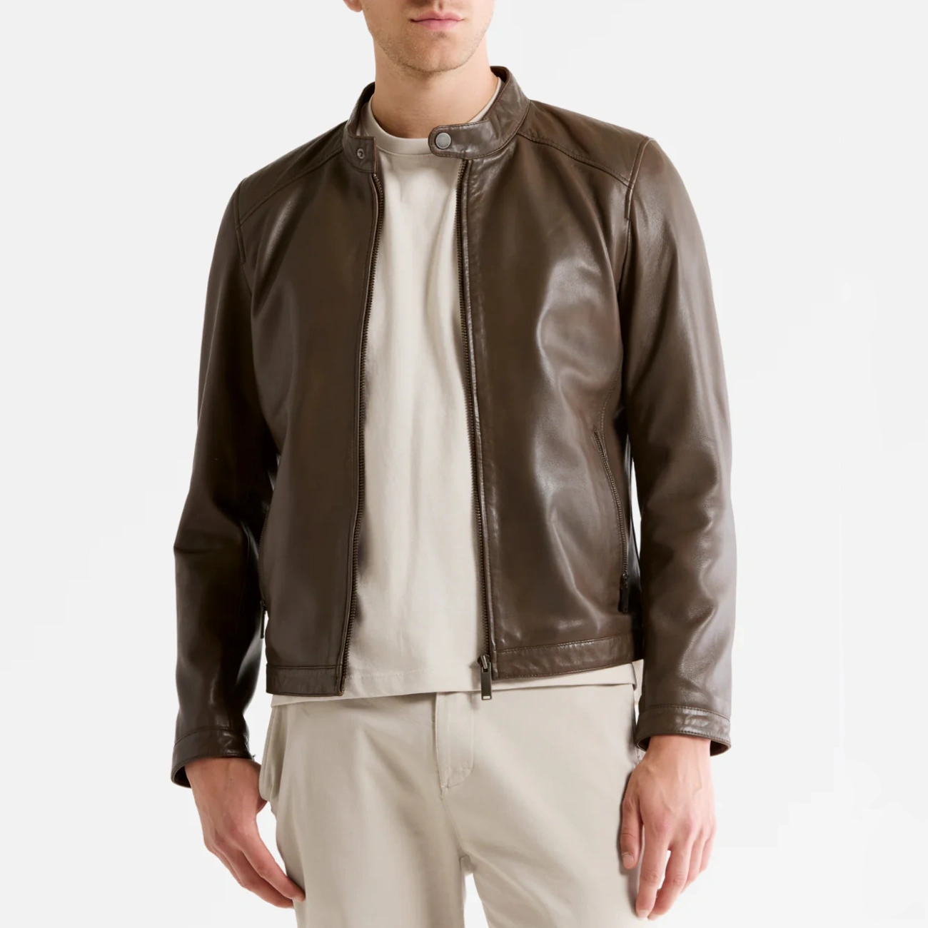 Mens cafe racer khaki jacket
