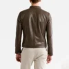 Mens cafe racer khaki leather jacket