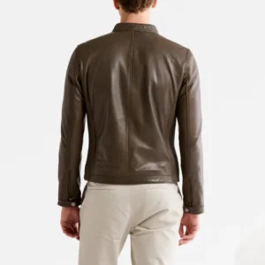Mens cafe racer khaki leather jacket