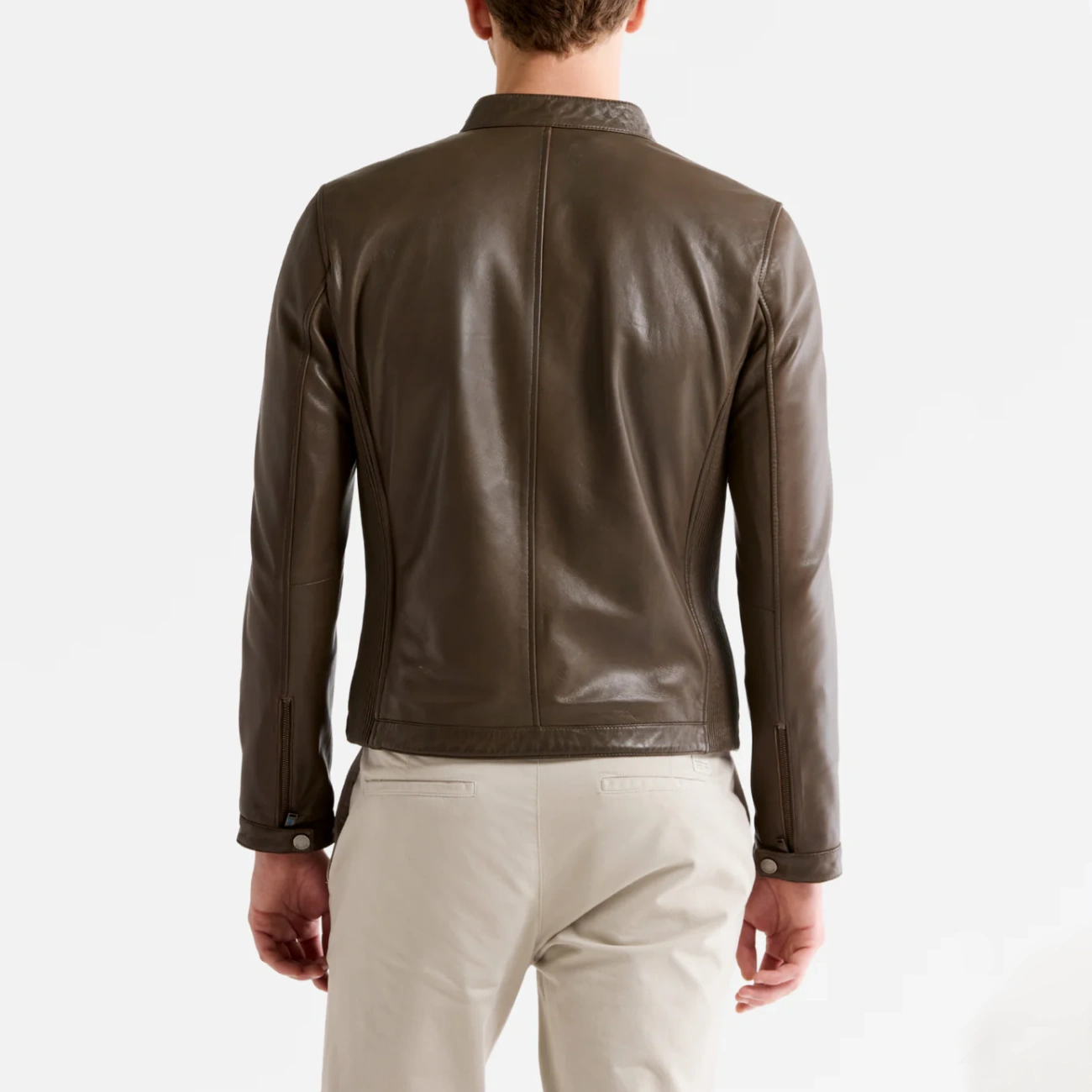 Mens cafe racer khaki leather jacket