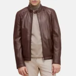 Men’s Cafe Racer Mahogany Leather Jacket