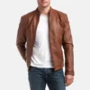 Mens cafe racer tan lambskin leather jacket 1 1