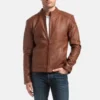 Mens cafe racer tan lambskin leather jacket 2 1