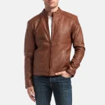 Men’s Cafe Racer Lambskin Tan Leather Jacket