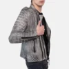 Mens charcoal gray wax motorcycle leather biker jacket 4