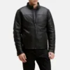 Mens chest yoke black leather jacket