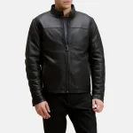 Men’s Chest Yoke Black Leather Moto Jacket