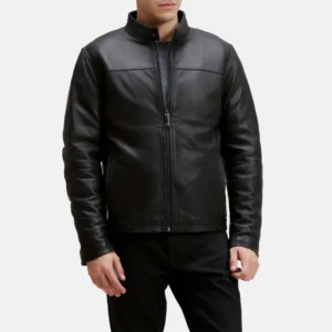Mens chest yoke black leather jacket