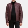 Mens chest yoke oxblood leather moto jacket
