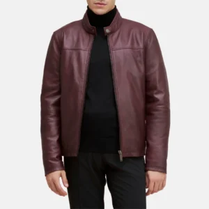 Mens chest yoke oxblood leather moto jacket