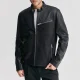 Mens chest zip pocket black leather jacket