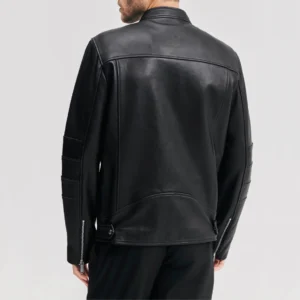 Mens chest zip pocket black moto jacket