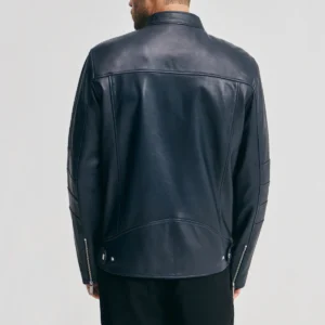 Mens chest zip pocket navy moto jacket