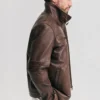 Mens detachable storm brown leather jacket