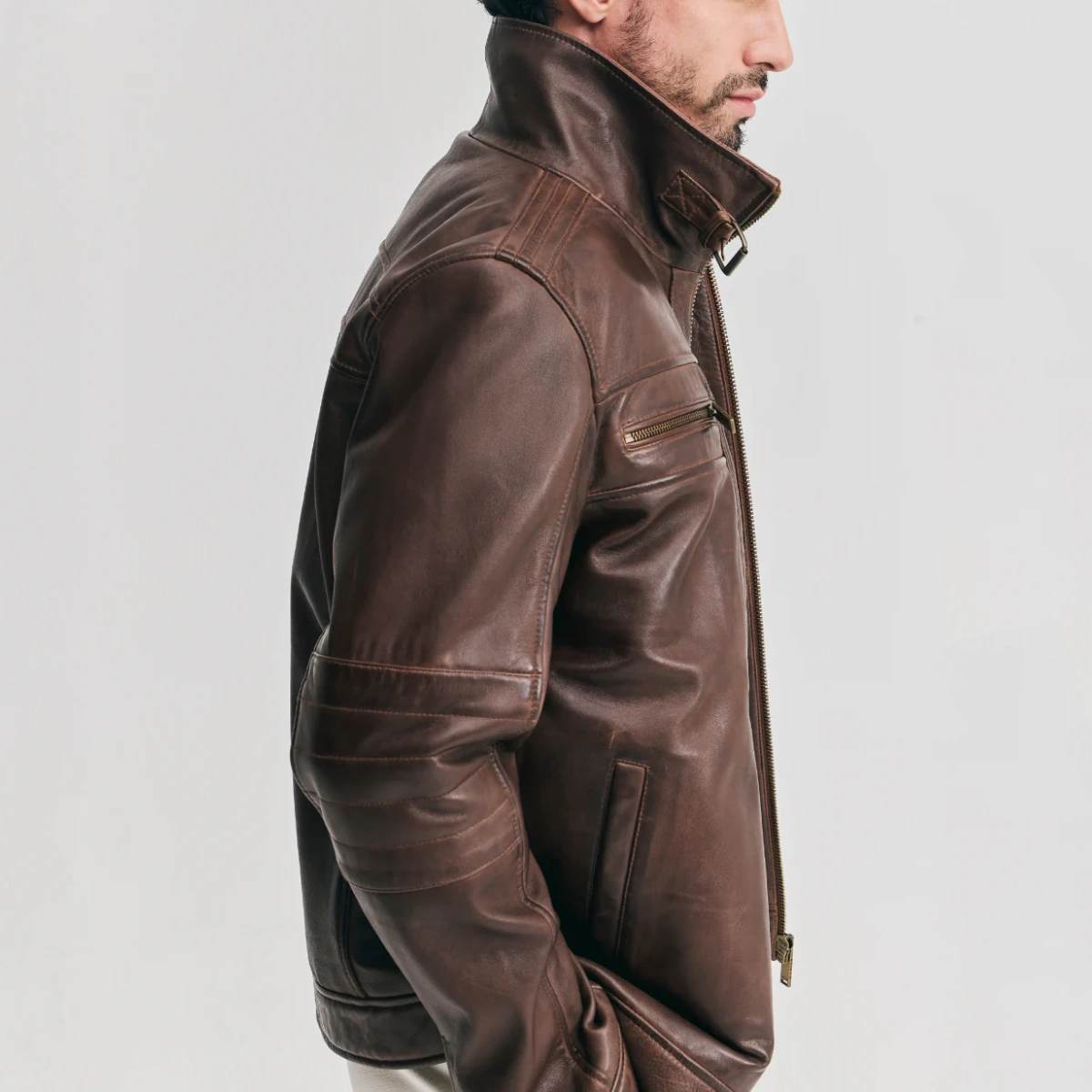 Mens detachable storm brown leather jacket