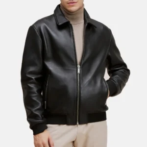 Mens harrington black bomber leather jacket