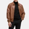 Mens harrington brown bomber leather jacket