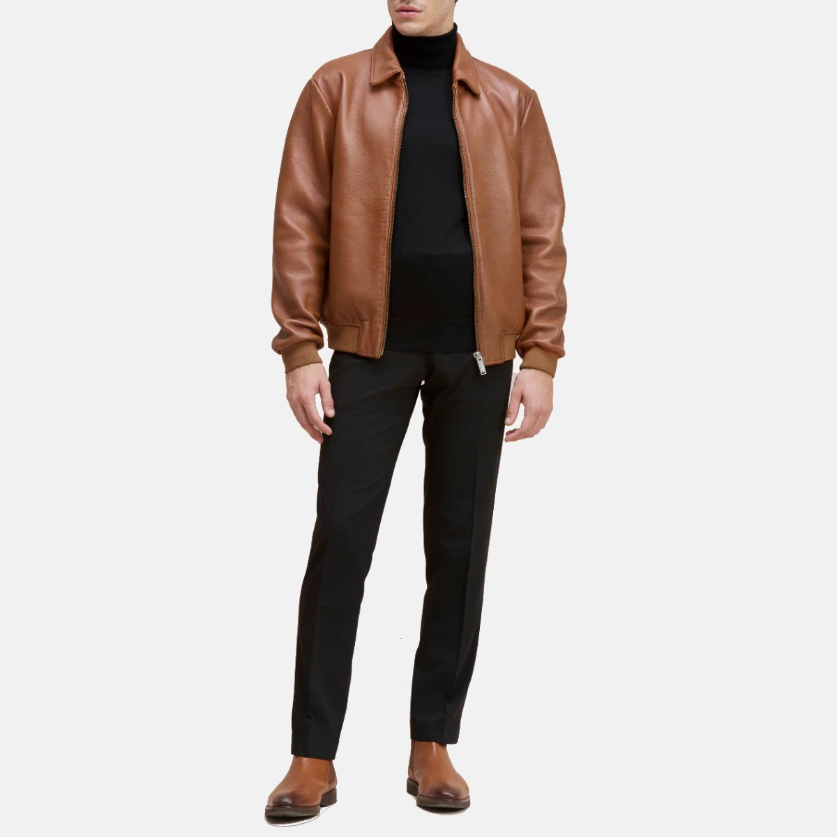 Mens harrington brown leather jacket