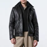 Men's Hybrid Black Leather Bomber Jacket