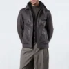 Mens hybrid brown leather bomber jacket
