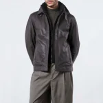 Men's Hybrid Dark Brown Leather Bomber Jacket