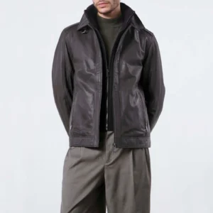 Mens hybrid brown leather bomber jacket