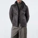 Mens hybrid brown leather bomber jacket