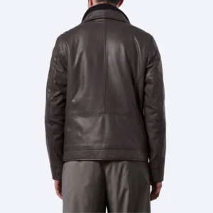 Mens hybrid dark brown leather bomber jacket