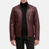 Mens leather moto style burgundy jacket