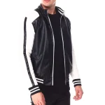Men's Moto Color Block Black Leather Jacket