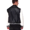 Mens moto colrblock black white bomber leather jacket 04