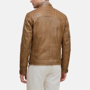 Mens moto real leather camel brown jacket