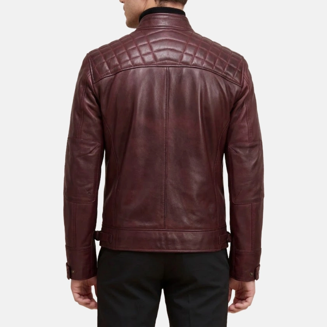Mens moto style burgundy leather jacket