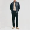 Mens navy leather moto jacket