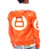 Mens orange 8 ball hooded leather jacket 3 1