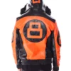 Mens orangeblack 8 ball hooded leather bomber jacket 3 1