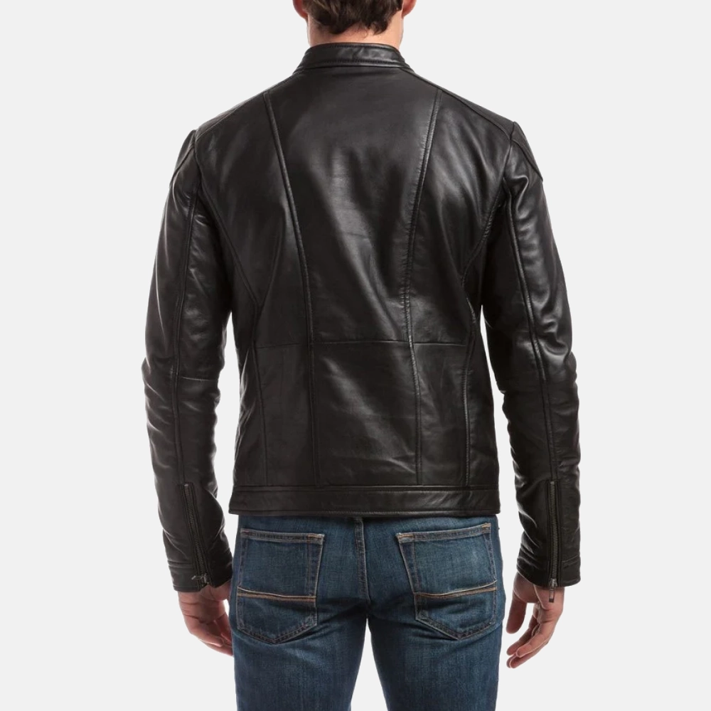 Mens premium black cafe racer leather jacket 1 1