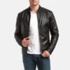 Mens premium black cafe racer leather jacket 2 1