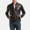 Mens premium black cafe racer leather jacket 3