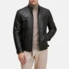 Mens real leather black moto style jacket