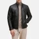 Mens real leather black moto style jacket