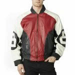 Men's 8 Ball Red/White Leather Bomber Jacket