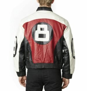 Mens red 8 ball bomber leather jacket