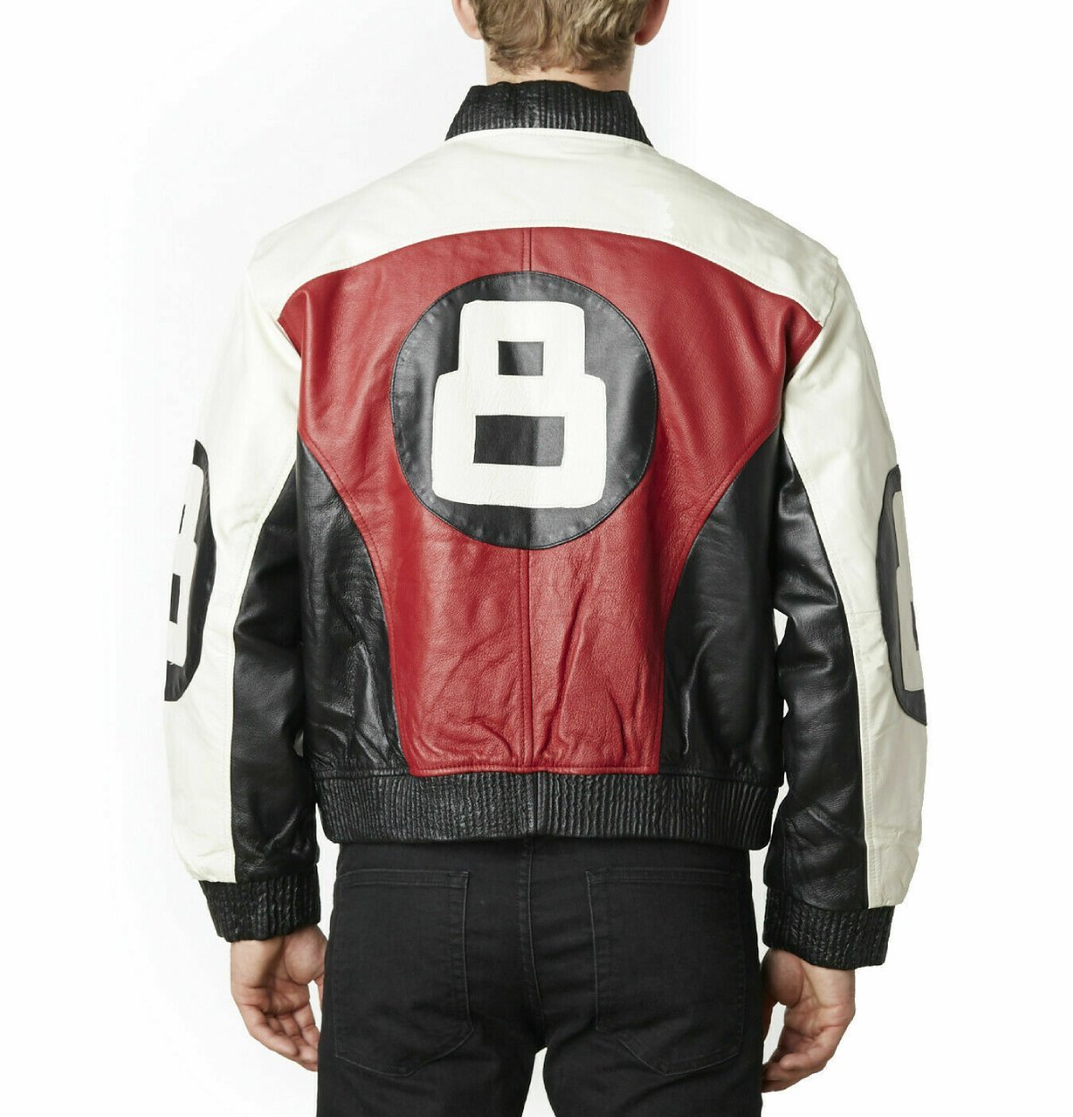 Mens red 8 ball bomber leather jacket