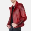 Mens red wax motorcycle leather biker jacket 2 1
