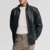 Mens ribbed cuffs black bomber jacket