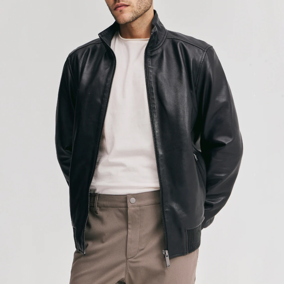Mens ribbed cuffs black bomber jacket